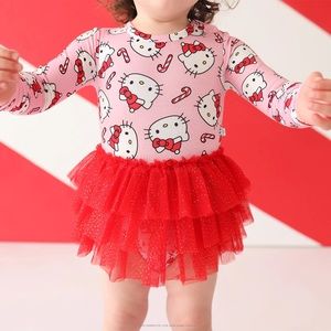 Posh Peanut Hello Kitty Candy Cane Christmas Holiday Long Sleeve Tulle Bodysuit